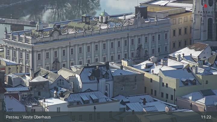 Archiv Foto Webcam Passau: Panoramablick auf Donau, Ortspitze und Altstadt