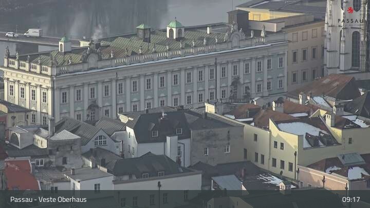 Archiv Foto Webcam Passau: Panoramablick auf Donau, Ortspitze und Altstadt