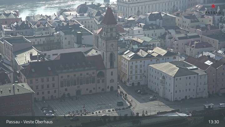 Archiv Foto Webcam Passau: Panoramablick auf Donau, Ortspitze und Altstadt