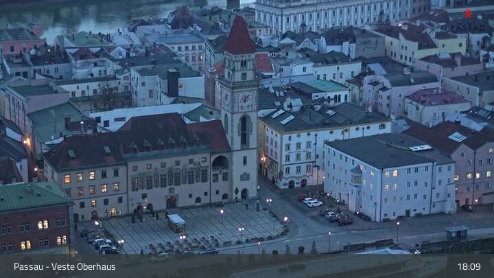 Archiv Foto Webcam Passau: Panoramablick auf Donau, Ortspitze und Altstadt
