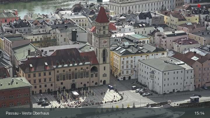 Archiv Foto Webcam Passau: Panoramablick auf Donau, Ortspitze und Altstadt