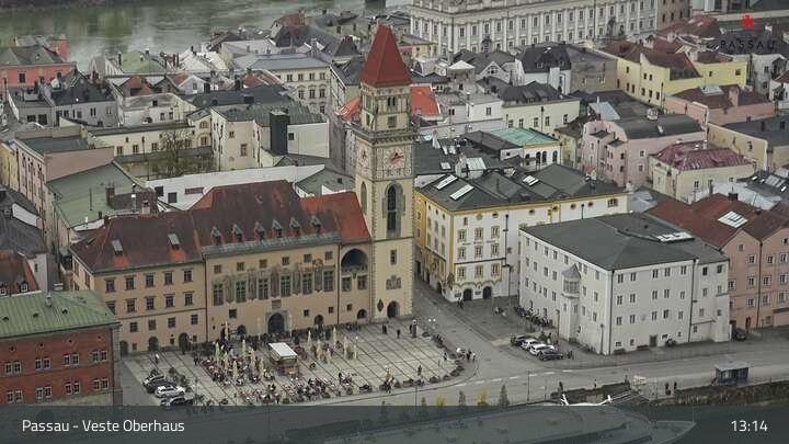Archiv Foto Webcam Passau: Panoramablick auf Donau, Ortspitze und Altstadt