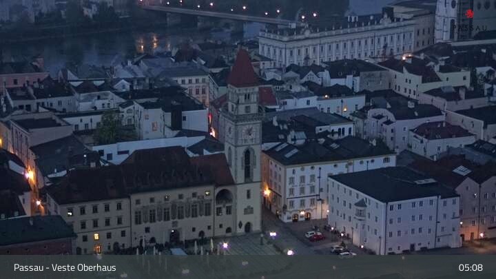 Archiv Foto Webcam Passau: Panoramablick auf Donau, Ortspitze und Altstadt
