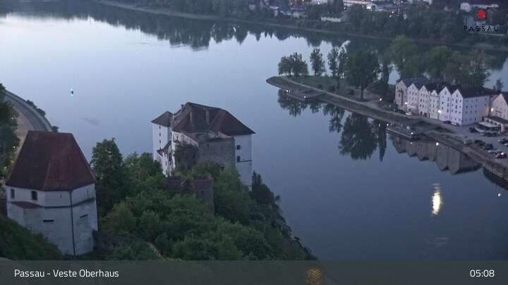 Archiv Foto Webcam Passau: Panoramablick auf Donau, Ortspitze und Altstadt