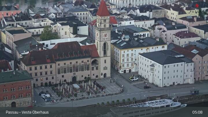 Archiv Foto Webcam Passau: Panoramablick auf Donau, Ortspitze und Altstadt