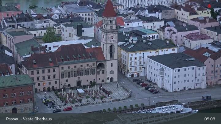 Archiv Foto Webcam Passau: Panoramablick auf Donau, Ortspitze und Altstadt