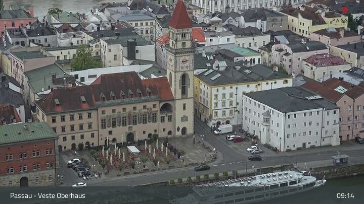 Archiv Foto Webcam Passau: Panoramablick auf Donau, Ortspitze und Altstadt