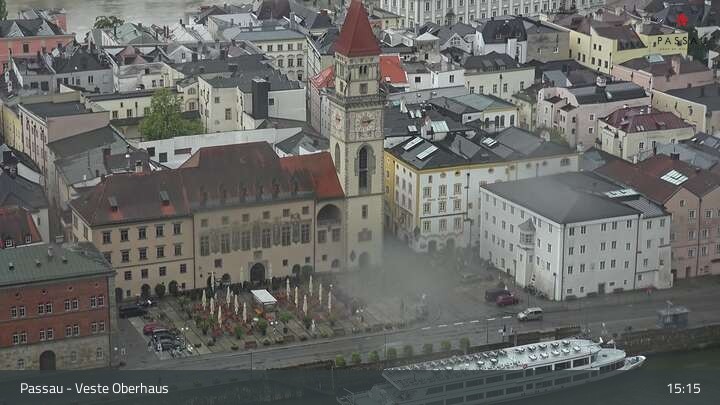 Archiv Foto Webcam Passau: Panoramablick auf Donau, Ortspitze und Altstadt