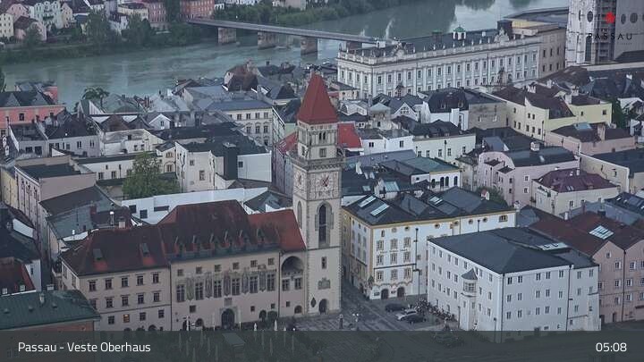 Archiv Foto Webcam Passau: Panoramablick auf Donau, Ortspitze und Altstadt