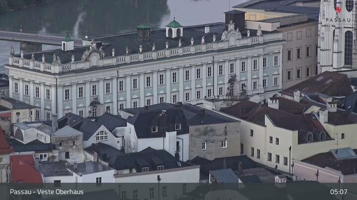Archiv Foto Webcam Passau: Panoramablick auf Donau, Ortspitze und Altstadt