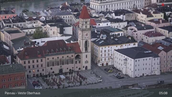Archiv Foto Webcam Passau: Panoramablick auf Donau, Ortspitze und Altstadt