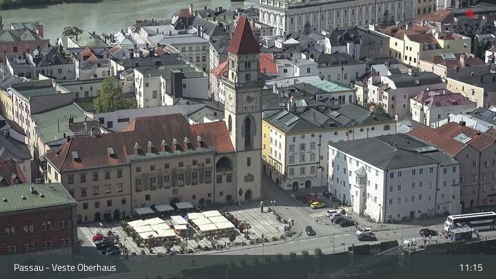 Archiv Foto Webcam Passau: Panoramablick auf Donau, Ortspitze und Altstadt
