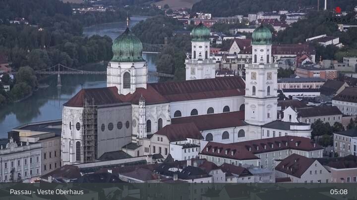 Archiv Foto Webcam Passau: Panoramablick auf Donau, Ortspitze und Altstadt