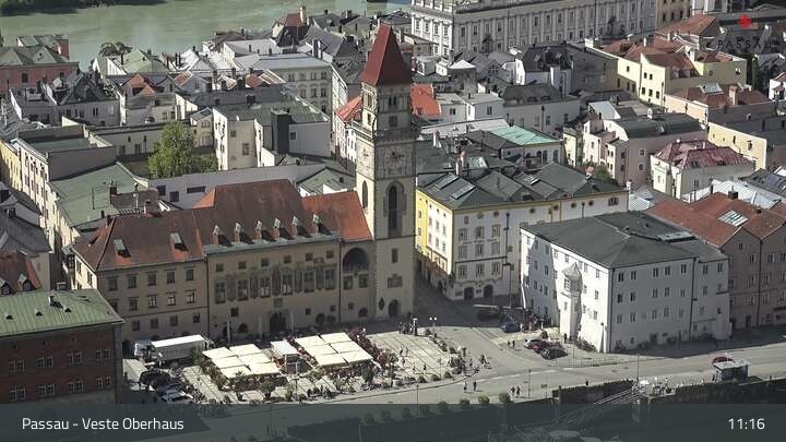 Archiv Foto Webcam Passau: Panoramablick auf Donau, Ortspitze und Altstadt
