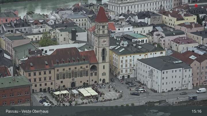 Archiv Foto Webcam Passau: Panoramablick auf Donau, Ortspitze und Altstadt