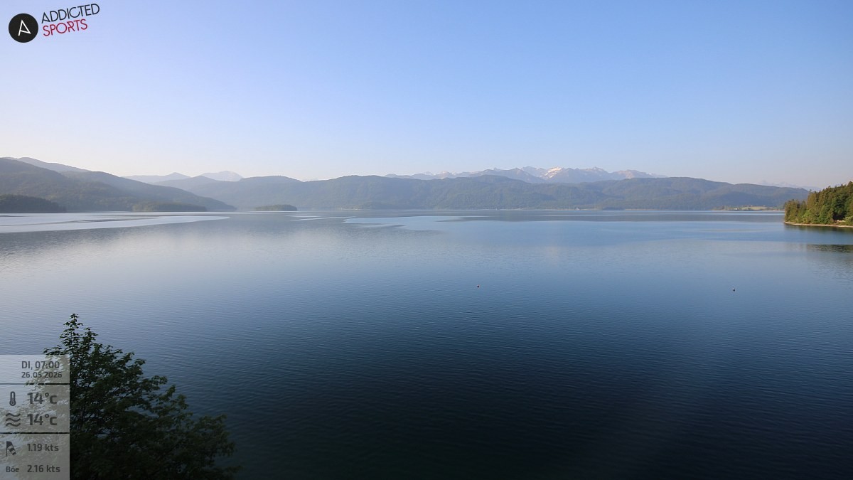 Archived image Webcam Lake Walchensee: View Hotel Karwendelblick