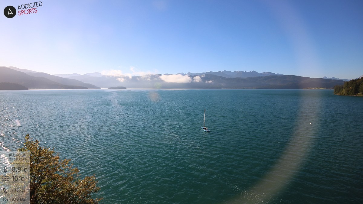 Archiv Foto Webcam Hotel Karwendelblick: Ausblick zum Walchensee