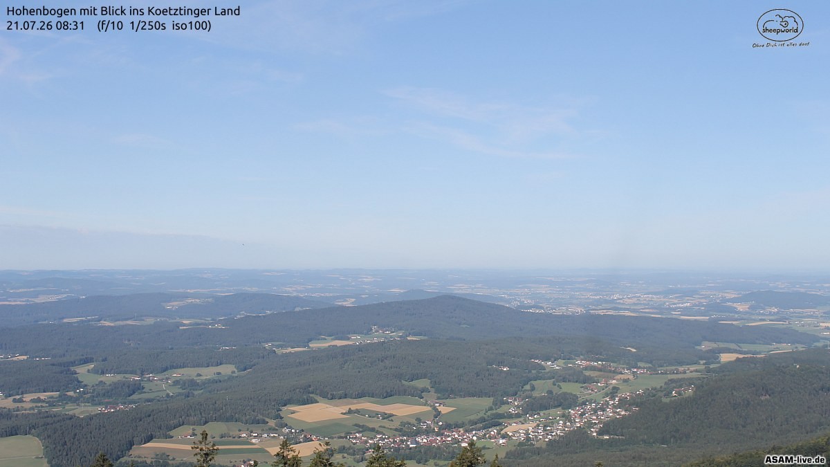 Archiv Foto Webcam Blick Hohenbogen ins Kötztinger Land