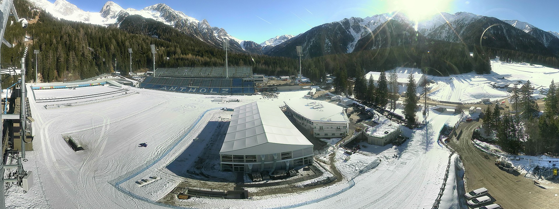 Archived image Webcam Antholz: biathlon stadium