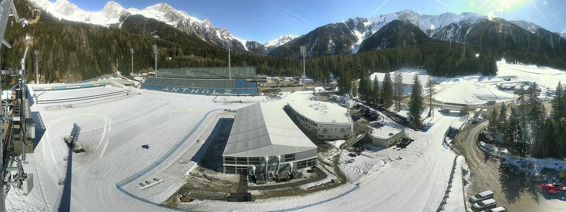 Archived image Webcam Antholz: biathlon stadium
