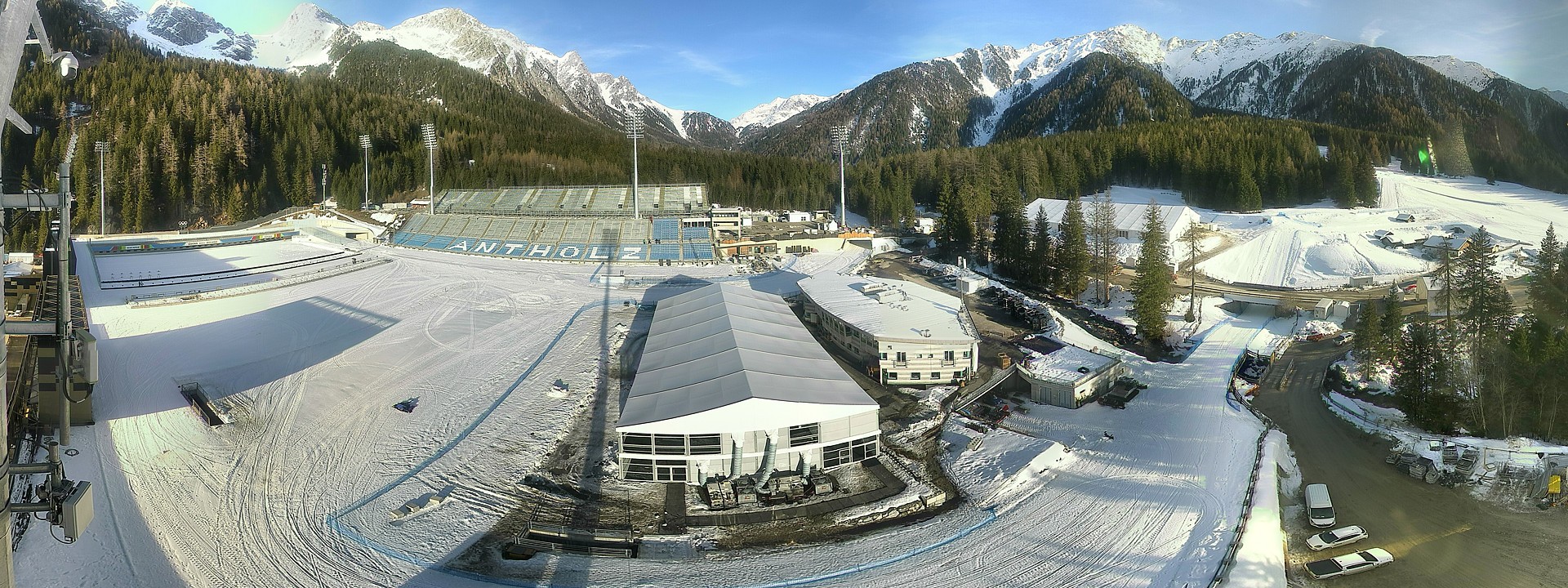 Archived image Webcam Antholz: biathlon stadium