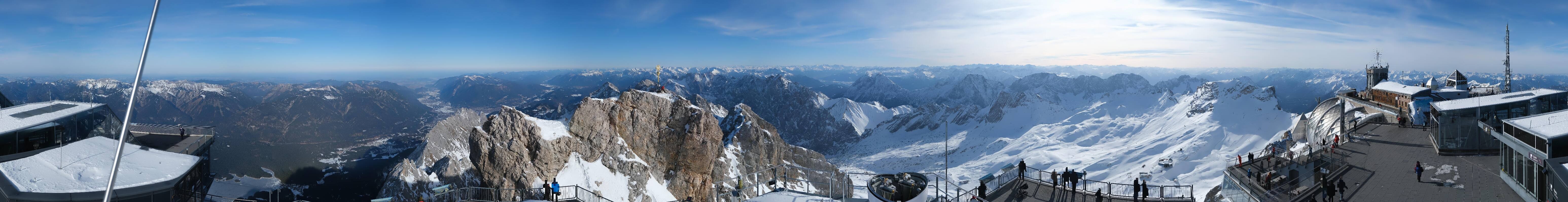 Archiv Foto Webcam Zugspitze: Panoramablick vom Gipfel