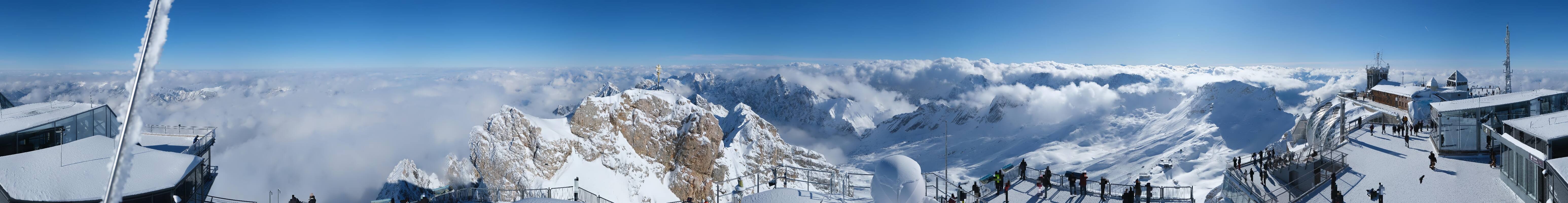 Archiv Foto Webcam Zugspitze: Panoramablick vom Gipfel