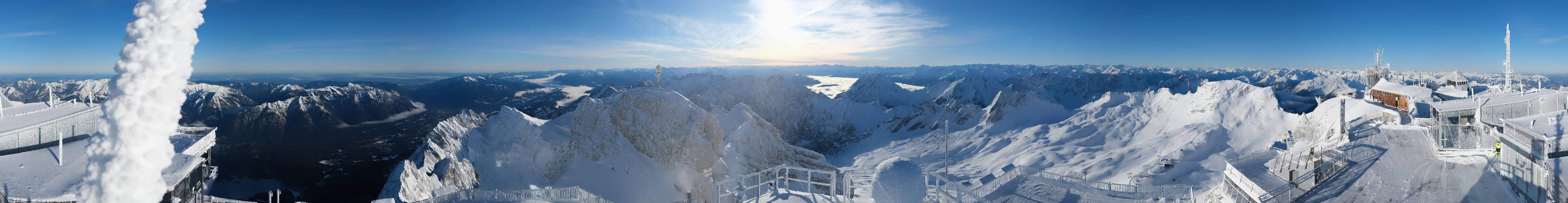 Archiv Foto Webcam Zugspitze: Panoramablick vom Gipfel