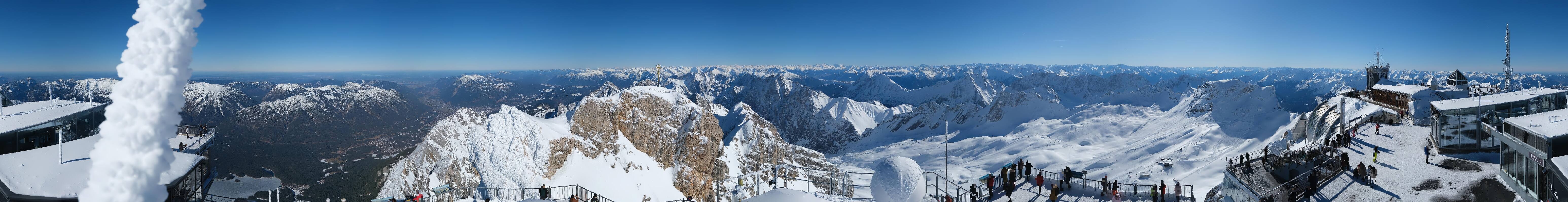 Archiv Foto Webcam Zugspitze: Panoramablick vom Gipfel