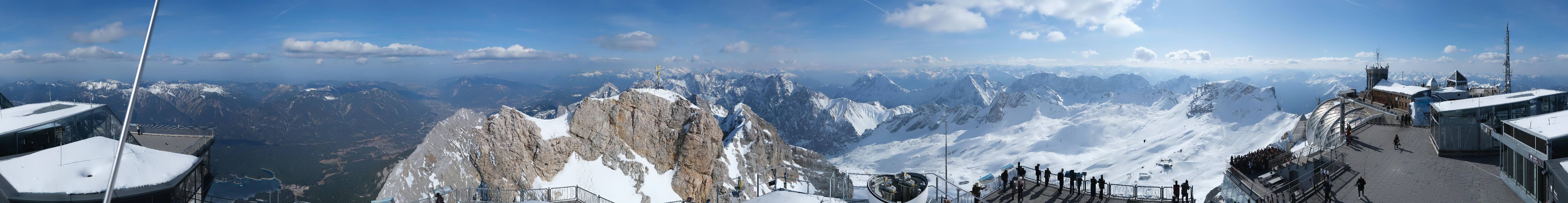 Archiv Foto Webcam Zugspitze: Panoramablick vom Gipfel