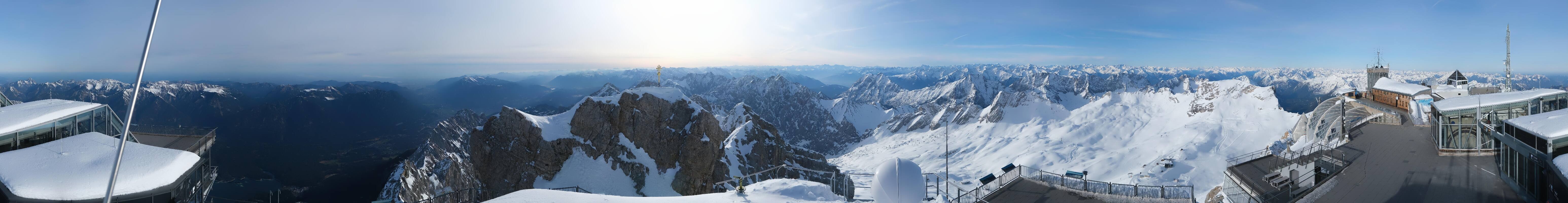 Archiv Foto Webcam Zugspitze: Panoramablick vom Gipfel