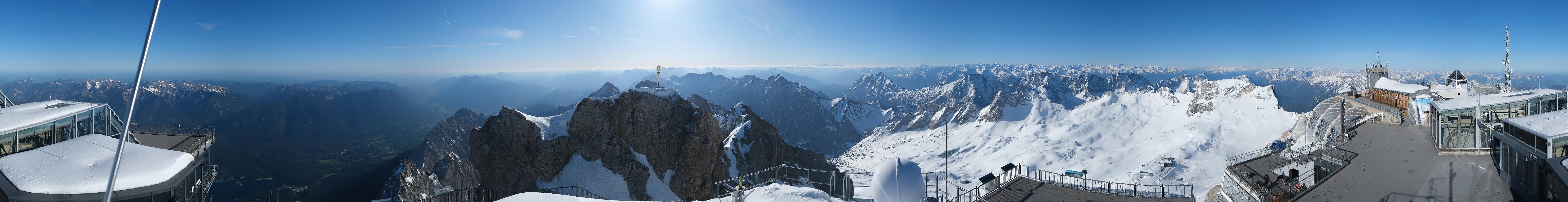 Archiv Foto Webcam Zugspitze: Panoramablick vom Gipfel