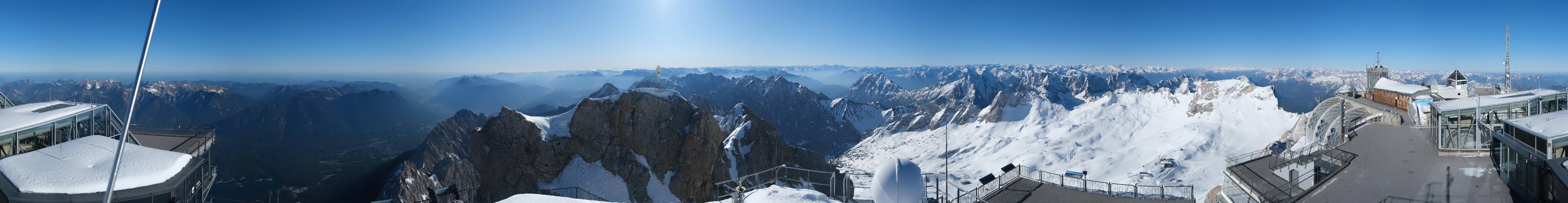 Archiv Foto Webcam Zugspitze: Panoramablick vom Gipfel