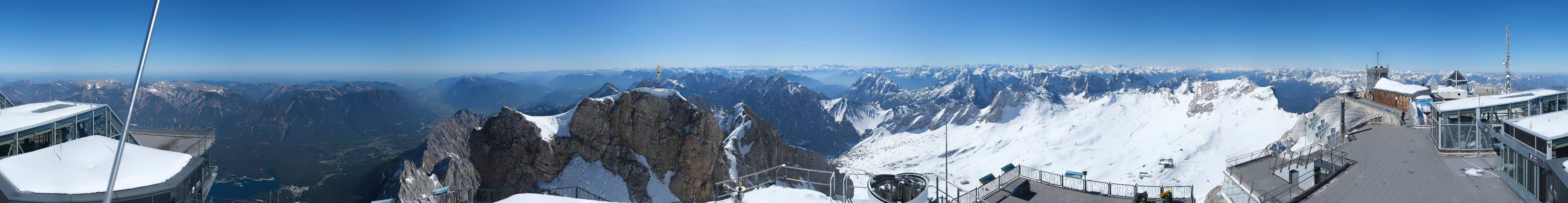 Archiv Foto Webcam Zugspitze: Panoramablick vom Gipfel