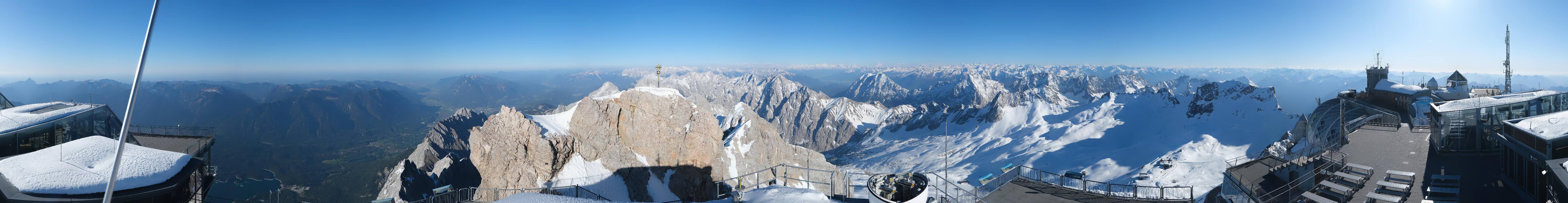 Archiv Foto Webcam Zugspitze: Panoramablick vom Gipfel