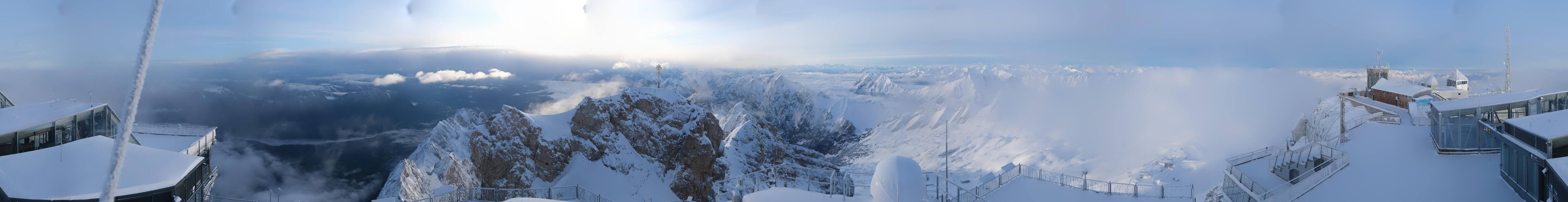 Archiv Foto Webcam Zugspitze: Panoramablick vom Gipfel