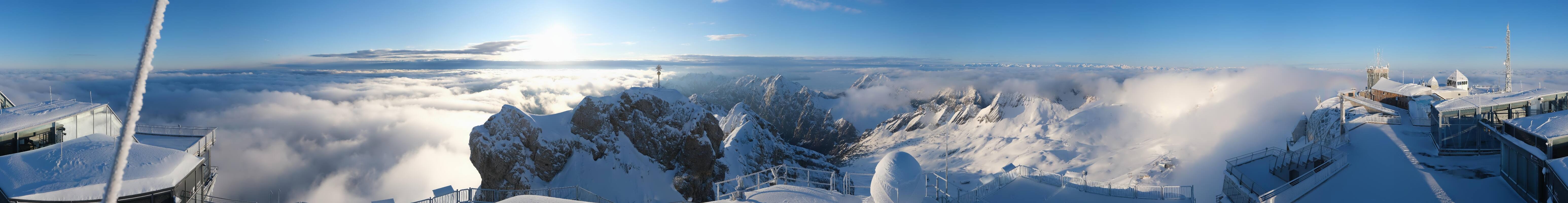 Archiv Foto Webcam Zugspitze: Panoramablick vom Gipfel