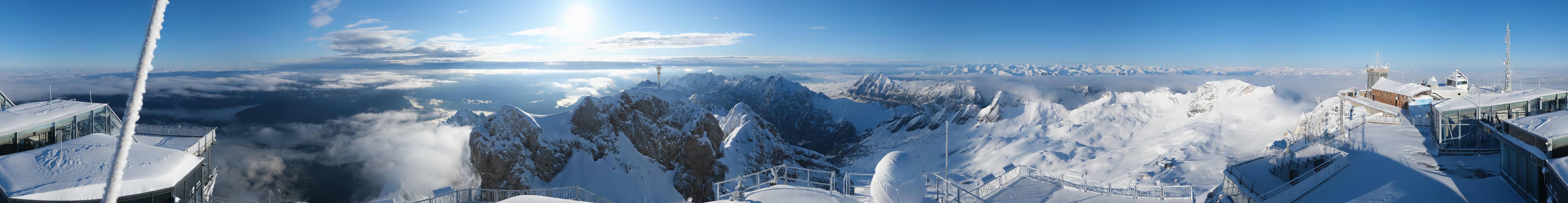 Archiv Foto Webcam Zugspitze: Panoramablick vom Gipfel