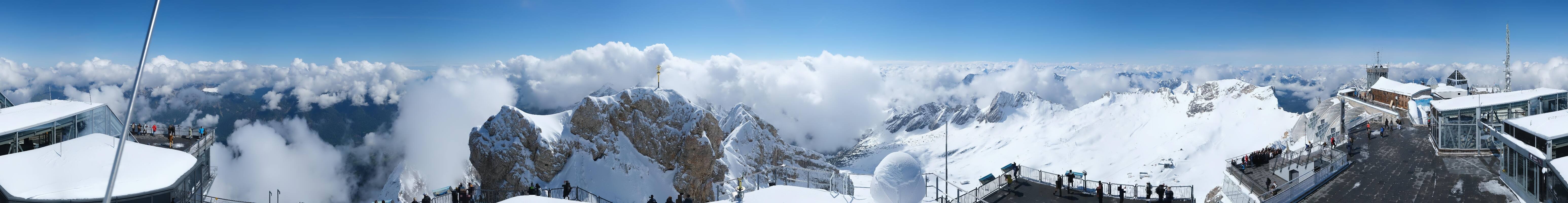 Archiv Foto Webcam Zugspitze: Panoramablick vom Gipfel