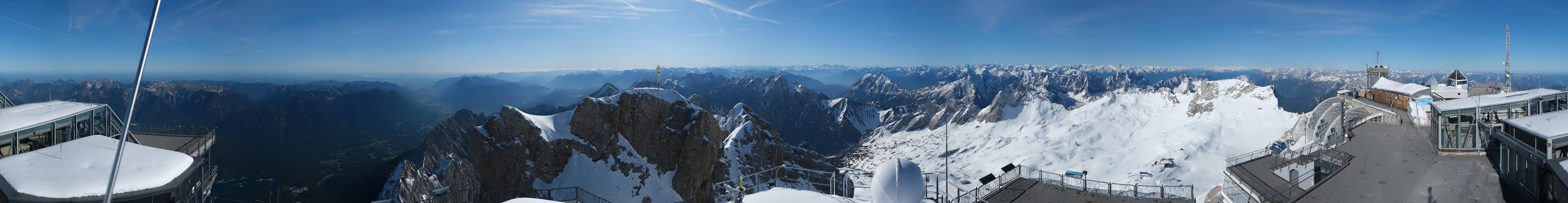 Archiv Foto Webcam Zugspitze: Panoramablick vom Gipfel