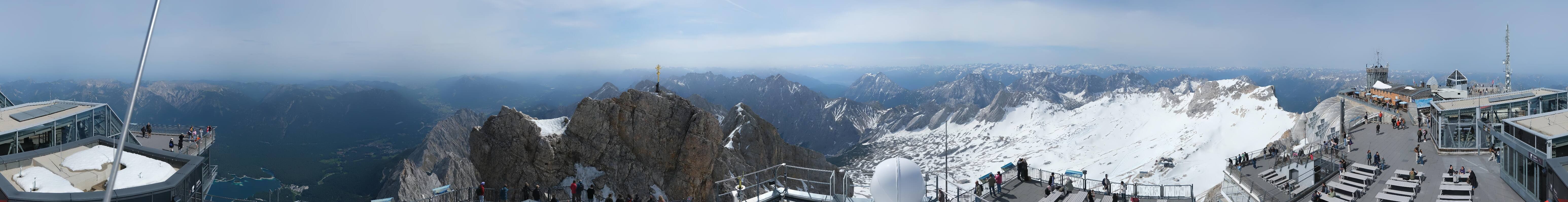 Archiv Foto Webcam Zugspitze: Panoramablick vom Gipfel