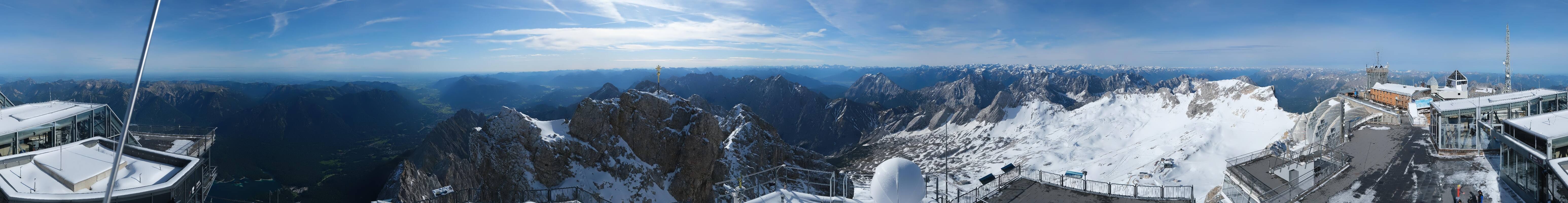 Archiv Foto Webcam Zugspitze: Panoramablick vom Gipfel