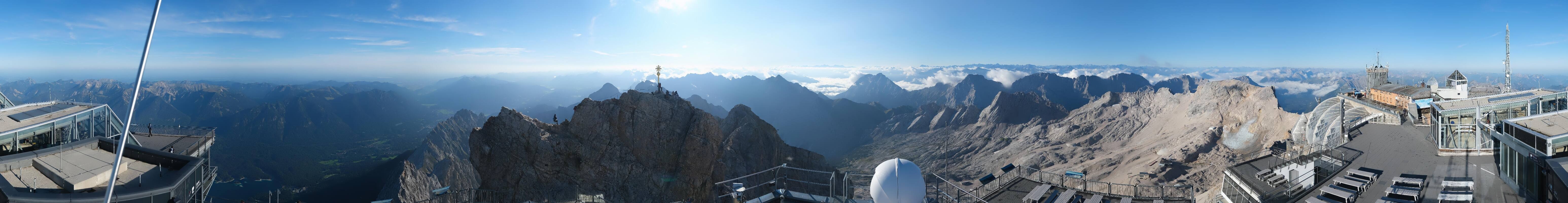 Archiv Foto Webcam Zugspitze: Panoramablick vom Gipfel