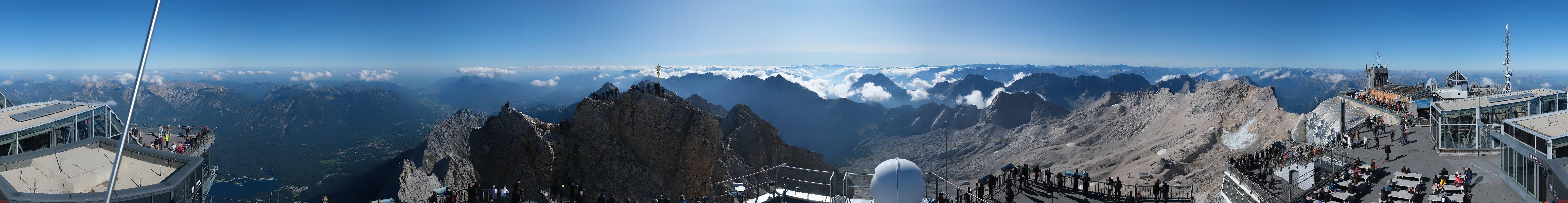 Archiv Foto Webcam Zugspitze: Panoramablick vom Gipfel