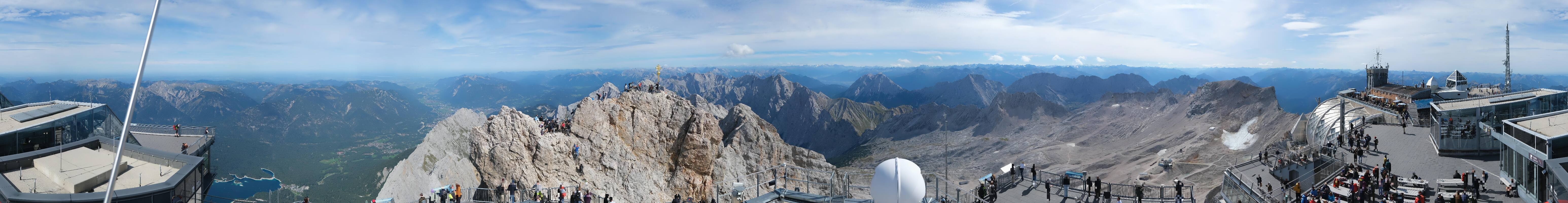 Archiv Foto Webcam Zugspitze: Panoramablick vom Gipfel