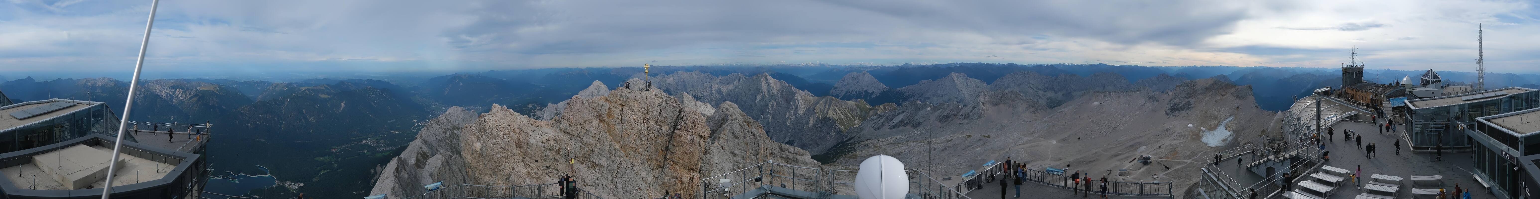 Archiv Foto Webcam Zugspitze: Panoramablick vom Gipfel