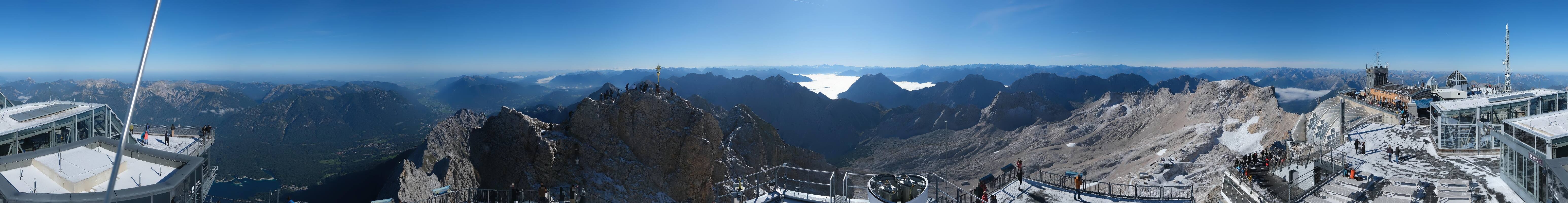 Archiv Foto Webcam Zugspitze: Panoramablick vom Gipfel