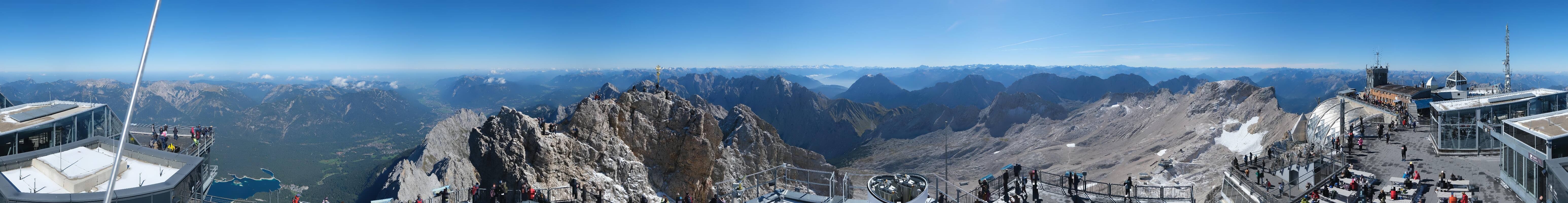 Archiv Foto Webcam Zugspitze: Panoramablick vom Gipfel
