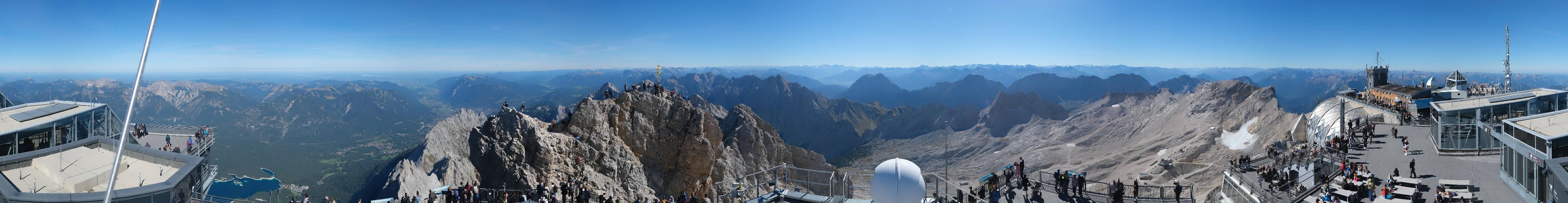 Archiv Foto Webcam Zugspitze: Panoramablick vom Gipfel