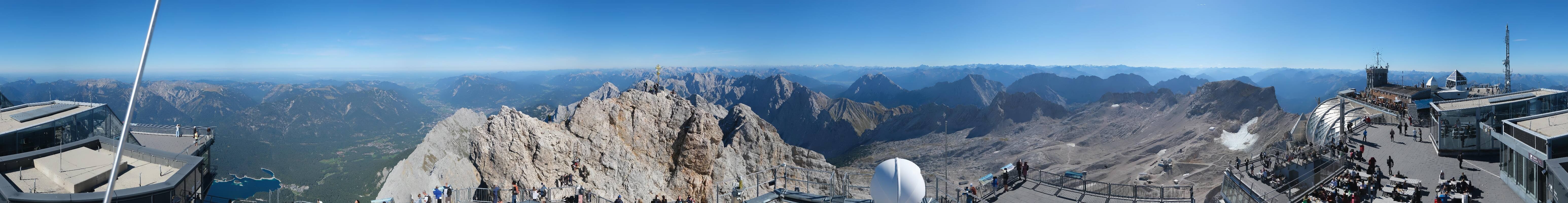 Archiv Foto Webcam Zugspitze: Panoramablick vom Gipfel